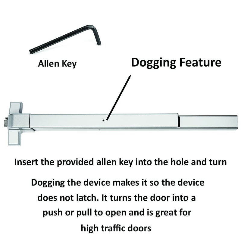 Dynasty Hardware Push Bar Panic Exit Device for Emergency Exit Doors, Aluminum Finish Commercial Panic Bar Door Handle, Push Bar for Exit Door, Panic Bar Lock, Push Bar Door Handle for Safety - Image 3